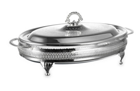 Блюдо овальное с крышкой Queen Anne 41х26см, на ножках, сталь, посеребрение