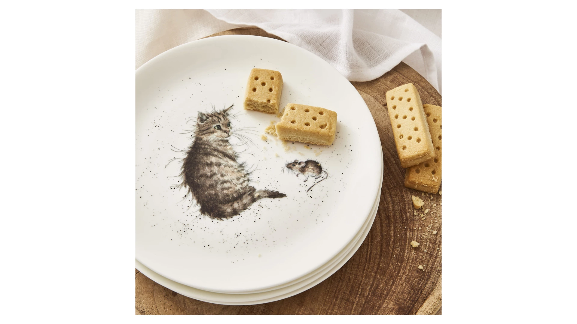 Тарелка закусочная Royal Worcester Забавная фауна Кот и мышь 20 см, фарфор костяной
