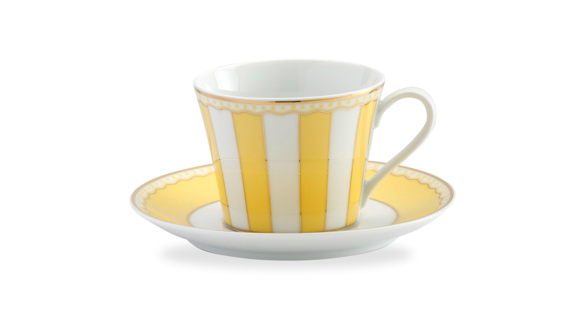 Чашка чайная с блюдцем Noritake Карнавал 240 мл, жёлтая полоска, п/к