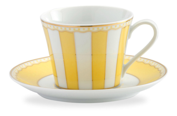 Чашка чайная с блюдцем Noritake Карнавал 240 мл, жёлтая полоска, п/к