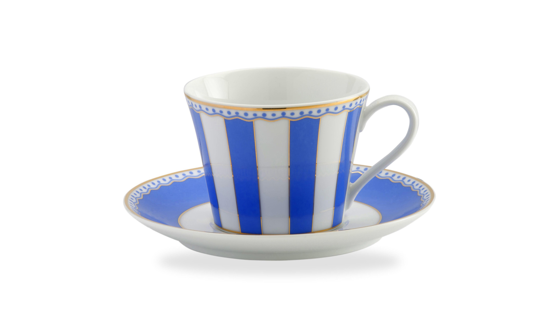 Чашка чайная с блюдцем Noritake Карнавал 240 мл, синяя полоска, п/к