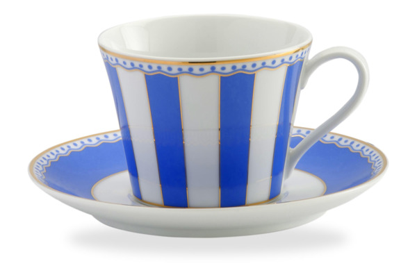 Чашка чайная с блюдцем Noritake Карнавал 240 мл, синяя полоска, п/к