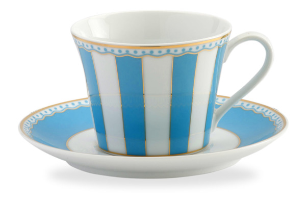 Чашка чайная с блюдцем Noritake Карнавал 240 мл, голубая полоска, п/к