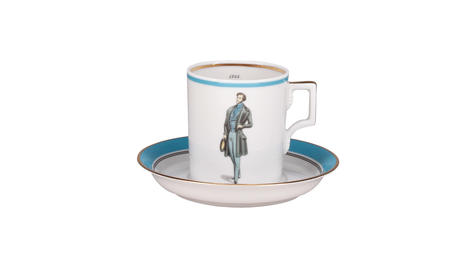 Чашка чайная с блюдцем ИФЗ Modes de Paris Гербовая 220 мл, фарфор твердый, голубой