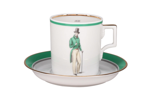 Чашка чайная с блюдцем ИФЗ Modes de Paris Гербовая 220 мл, фарфор твердый, зеленый