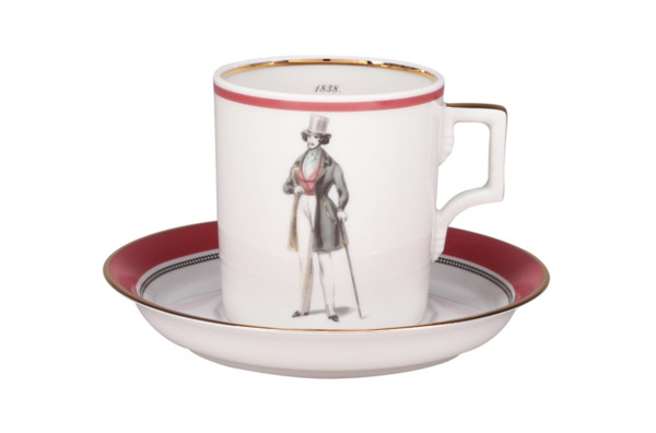 Чашка чайная с блюдцем ИФЗ Modes de Paris Гербовая 220 мл, фарфор, коричневый твердый
