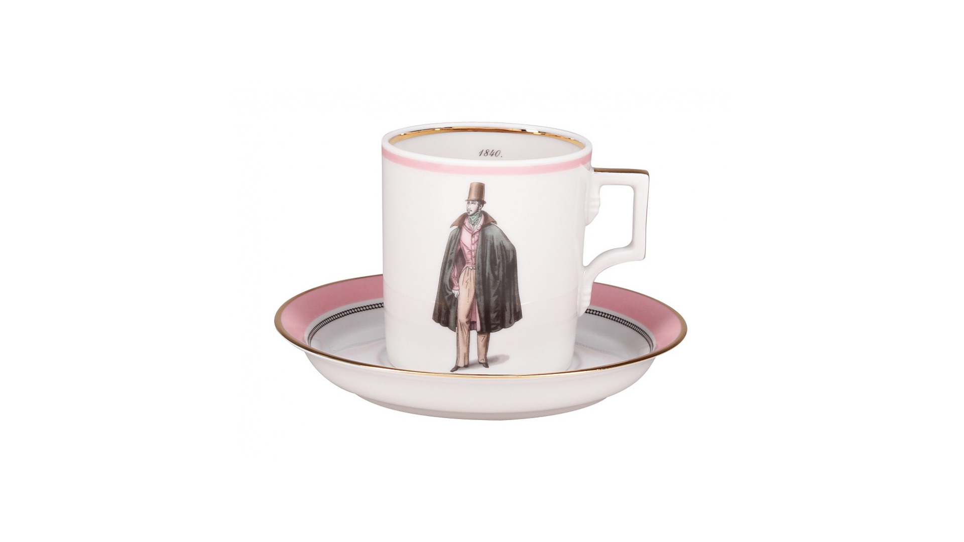 Чашка чайная с блюдцем ИФЗ Modes de Paris.Гербовая 220 мл, фарфор твердый, розовый