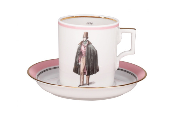 Чашка чайная с блюдцем ИФЗ Modes de Paris Гербовая 220 мл, фарфор твердый, розовый