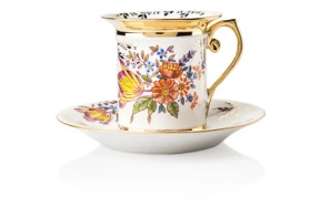 Чашка кофейная с блюдцем Франц Гарднер в Вербилках Гарднеровская Ирис и герберы