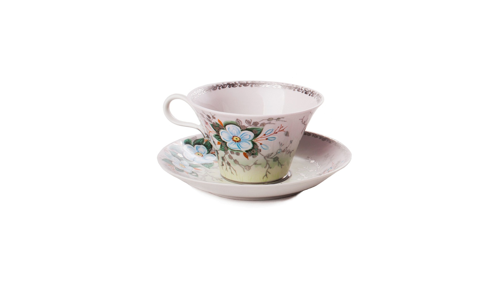 Чашка чайная с блюдцем Франц Гарднер в Вербилках Дыхание весны, фарфор твердый