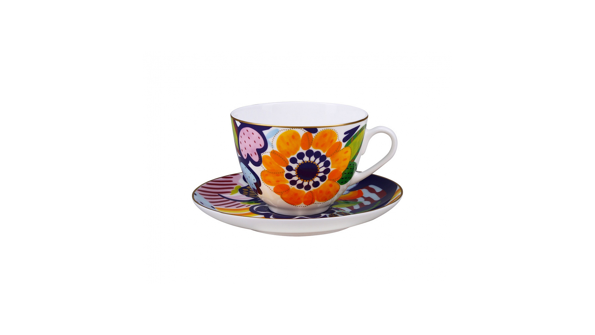 Чашка чайная с блюдцем ИФЗ Букет для Анны Весенняя-2, фарфор костяной
