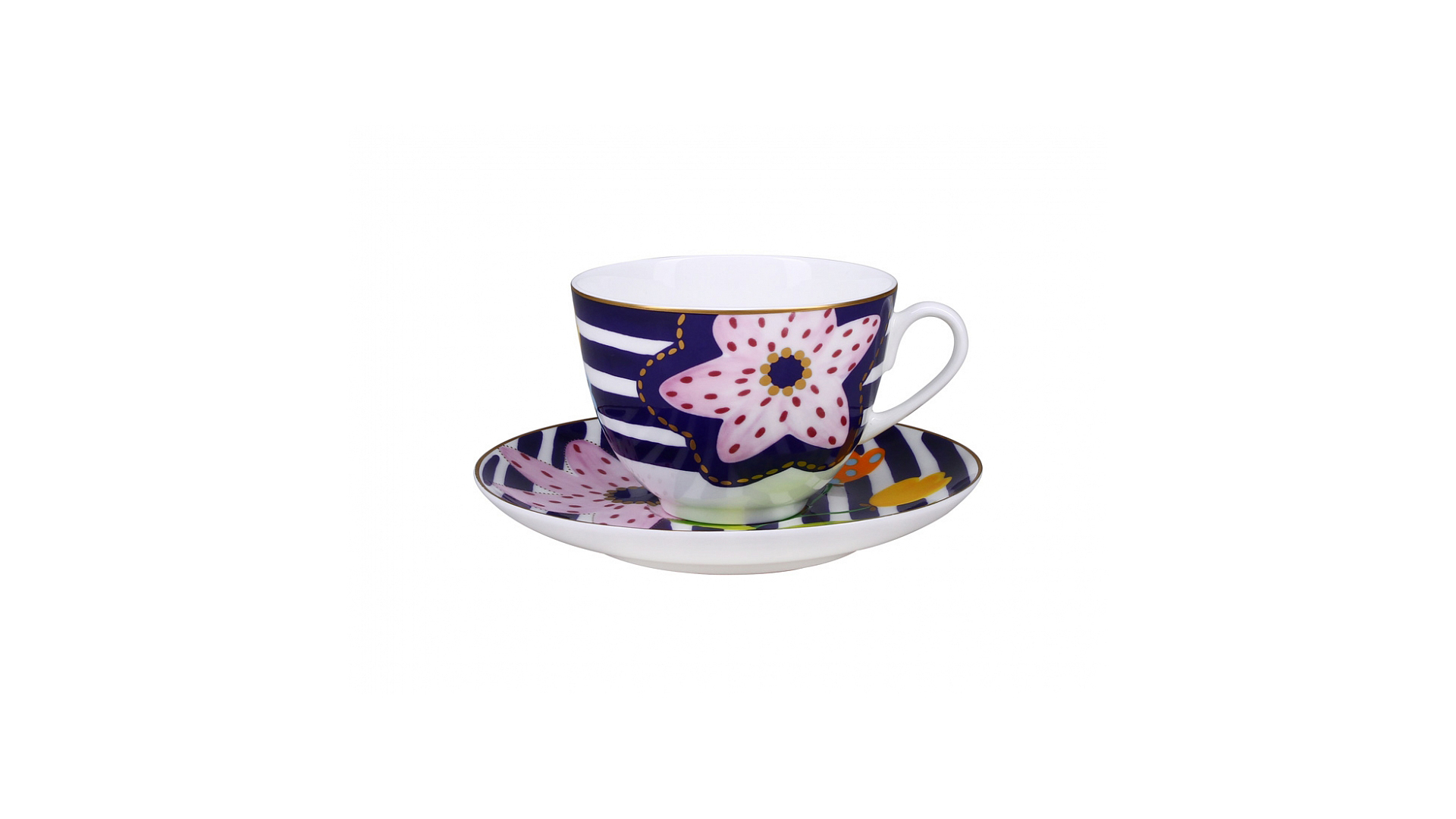 Чашка чайная с блюдцем ИФЗ Букет для Веры Весенняя-2, фарфор костяной