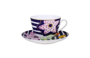 Чашка чайная с блюдцем ИФЗ Букет для Веры Весенняя-2, фарфор костяной