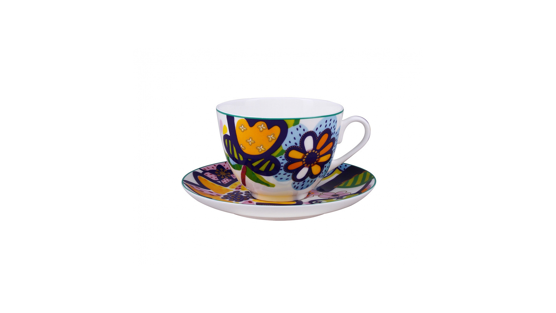 Чашка чайная с блюдцем ИФЗ Букет для Катерины Весенняя-2, фарфор костяной