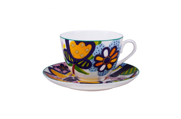 Чашка чайная с блюдцем ИФЗ Букет для Катерины Весенняя-2, фарфор костяной
