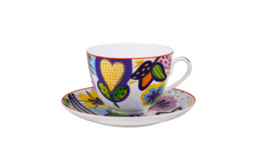 Чашка чайная с блюдцем ИФЗ Букет для Татьяны Весенняя-2, фарфор костяной