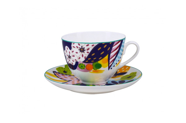 Чашка чайная с блюдцем ИФЗ Букет для Юлии Весенняя-2, фарфор костяной