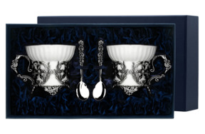 Чашка чайная с ложкой в футляре АргентА Серебро и Фарфор Симфония 218,7 г, 4 предмета, серебро 925