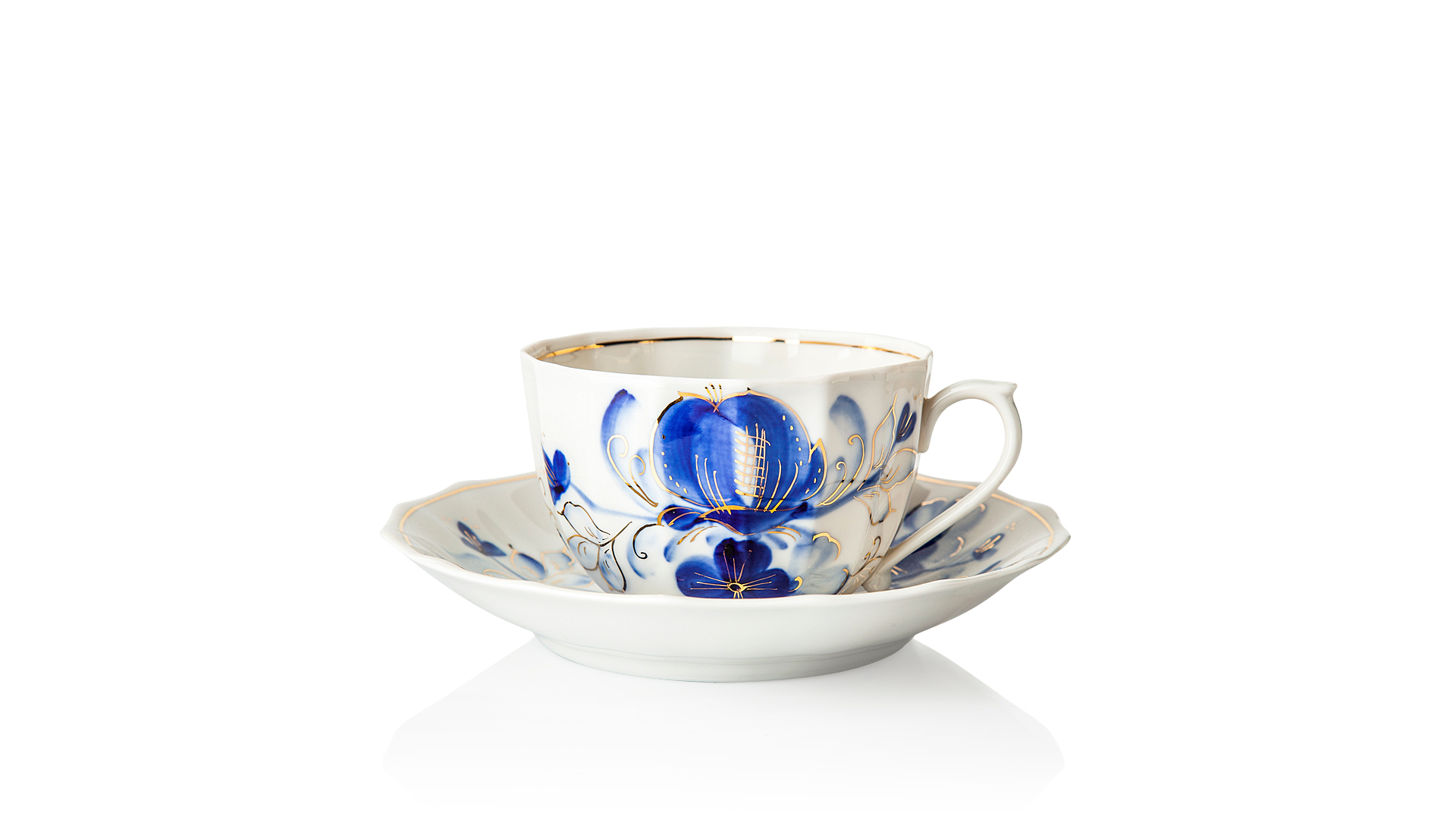 Чашка чайная с блюдцем Франц Гарднер в Вербилках Источник Голубая магнолия, фарфор твердый