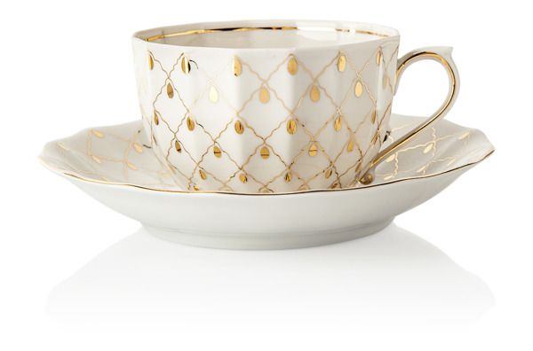 Чашка чайная с блюдцем Франц Гарднер в Вербилках Золотая вуаль, фарфор твердый