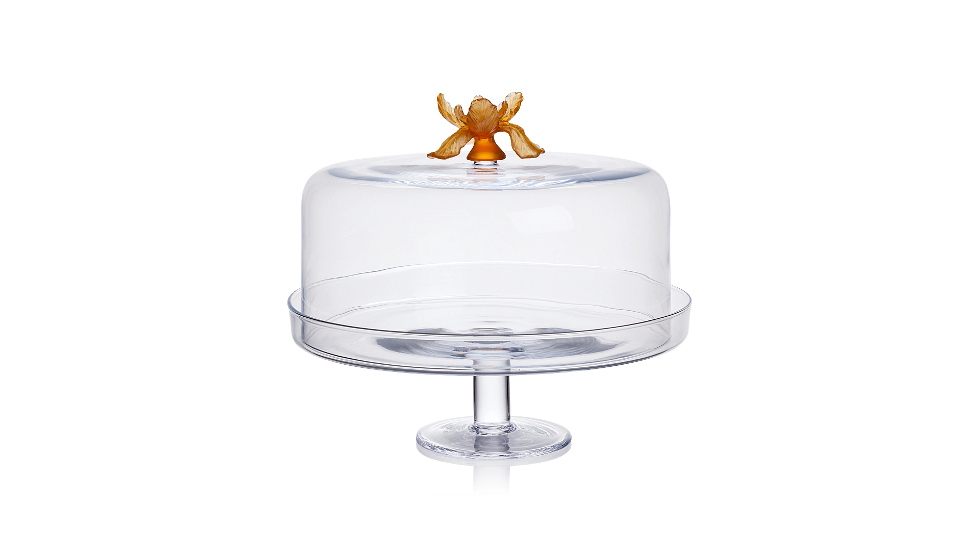 Блюдо для сыра с крышкой на ножке Cristal de Paris Ирис35см, янтарная