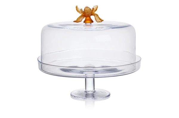 Блюдо для сыра с крышкой на ножке Cristal de Paris Ирис35см, янтарная