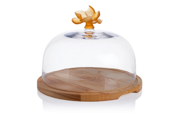 Блюдо для сыра с крышкой Cristal de Paris Космея 25х30см, янтарная