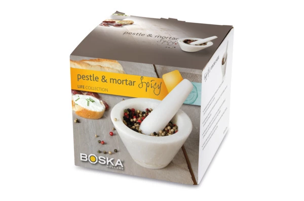 Ступка с пестиком Boska для специй 10,5х9,5см, мрамор, белая, п/к