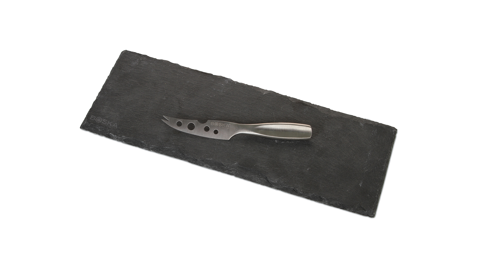 Доска сервировочная для сыра Boska с ножом для мягких сыров, узкая, 33x11.5x1см, сланец