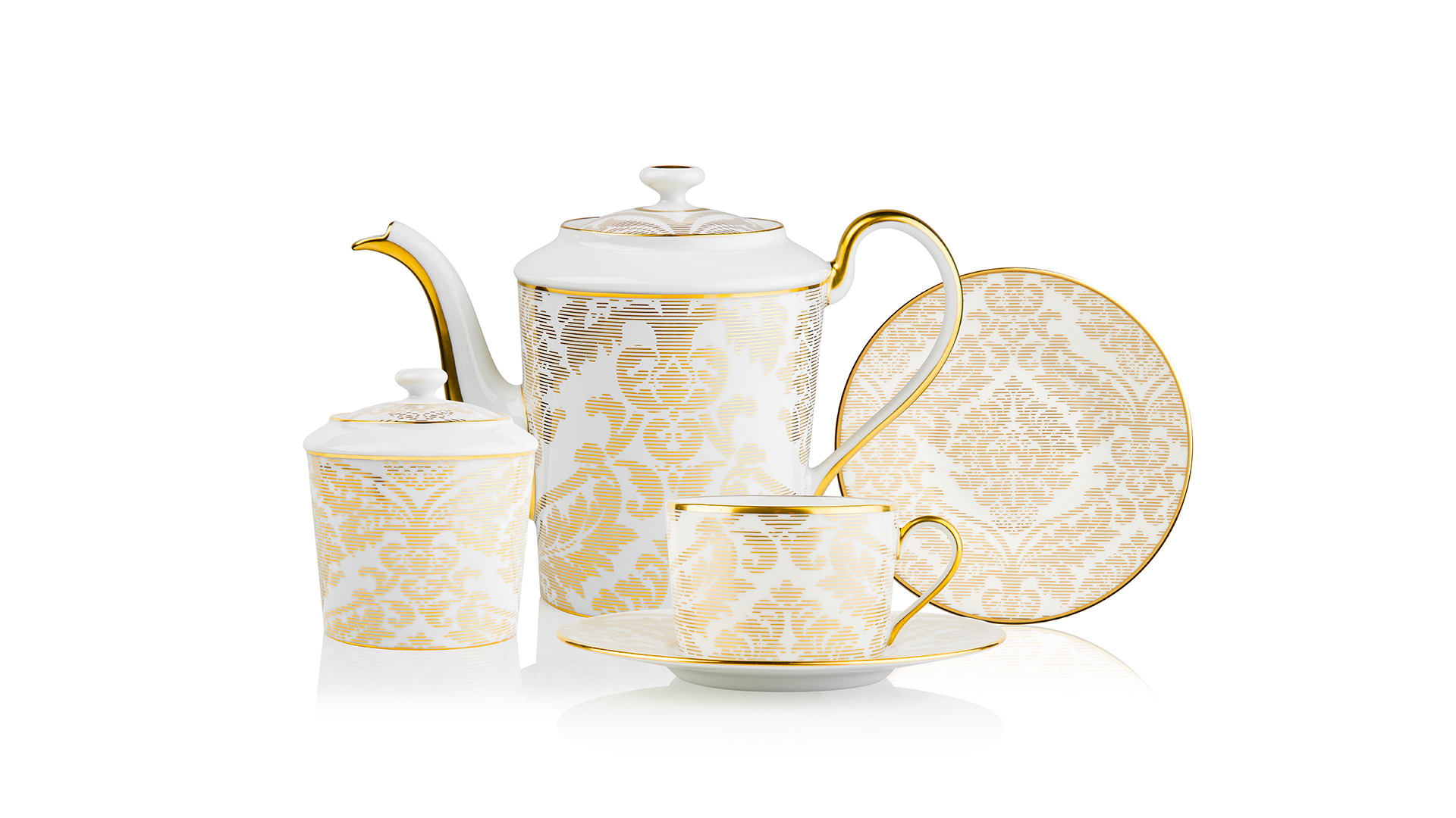 Сервиз чайный Haviland Дамасский узор на 6 персон 20 предметов, золотой декор
