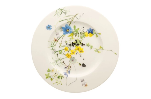 Тарелка десертная с бортом Rosenthal Альпийские цветы 19 см, фарфор костяной