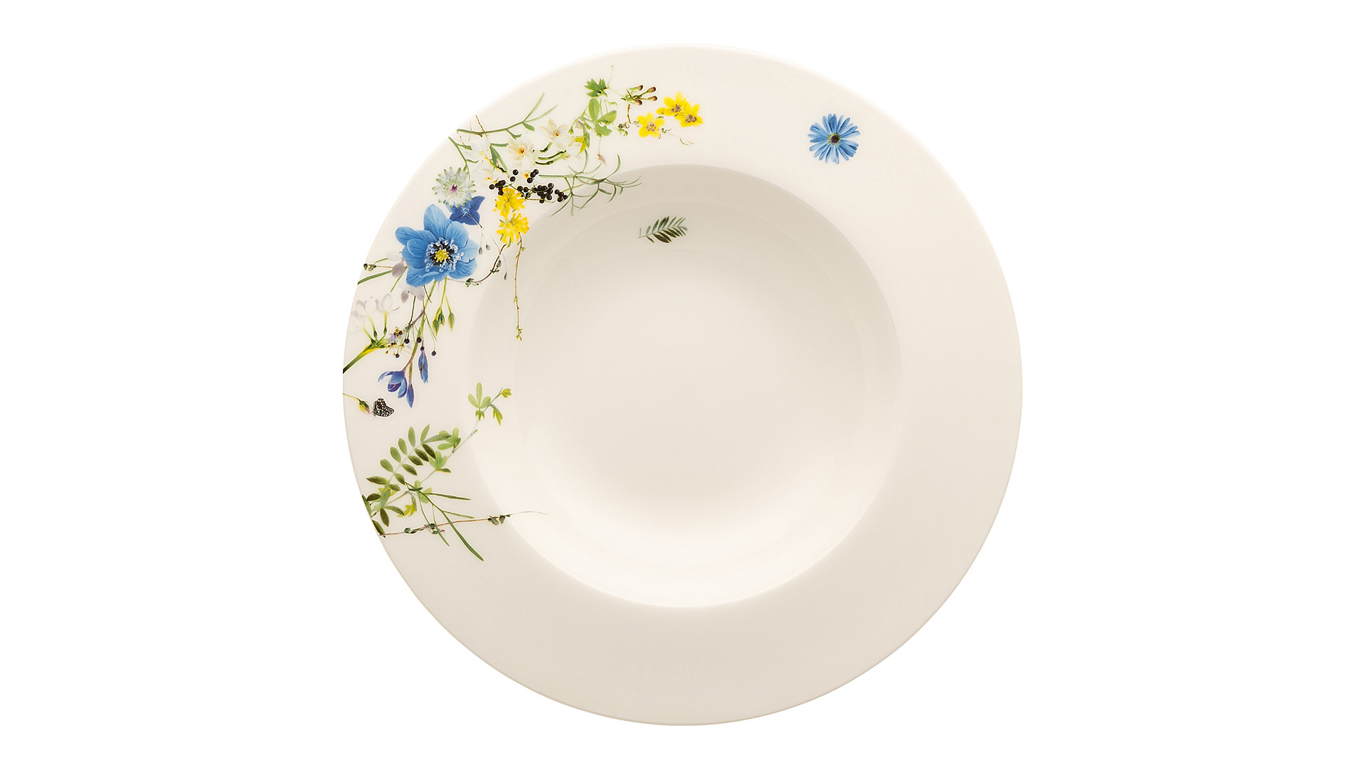 Тарелка суповая с бортом Rosenthal Альпийские цветы 23 см, фарфор костяной