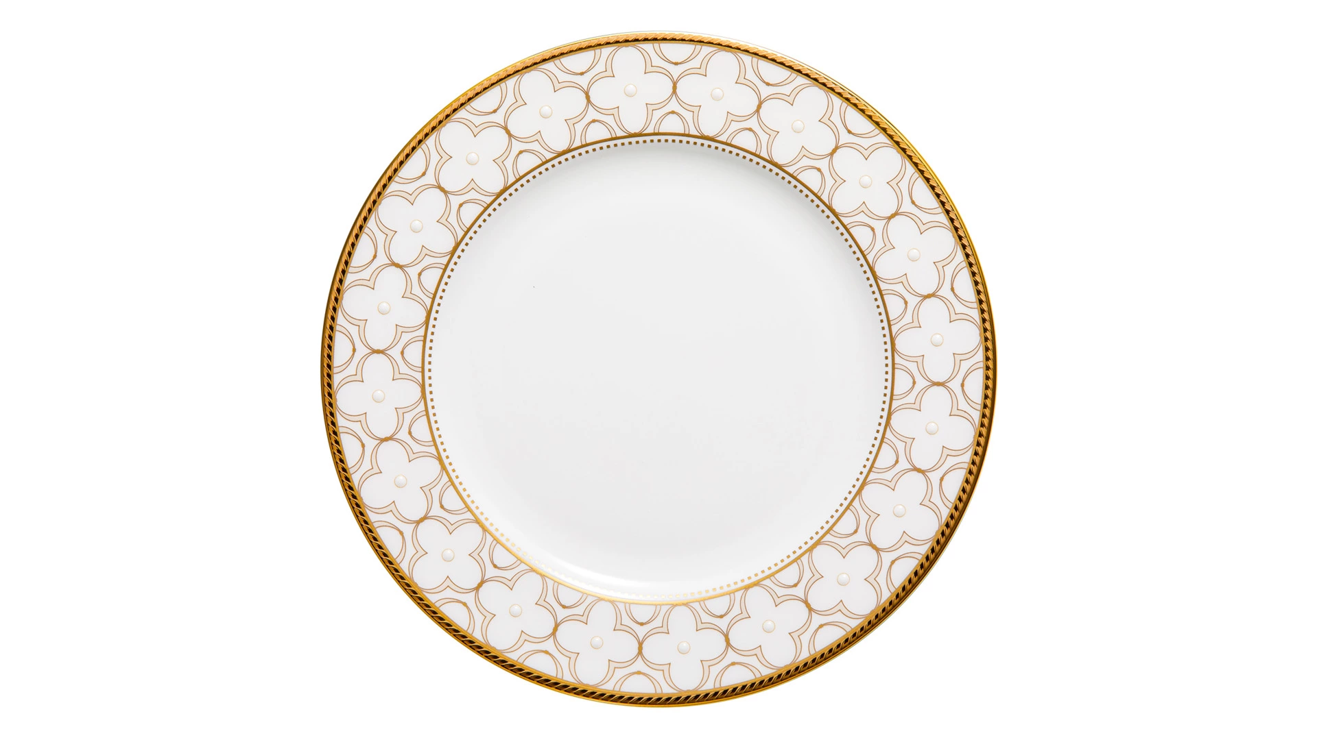 Тарелка десертная Noritake Трефолио, золотой кант 16,5 см, фарфор костяной