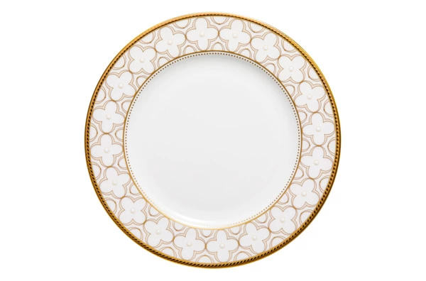 Тарелка десертная Noritake Трефолио, золотой кант 16,5 см, фарфор костяной