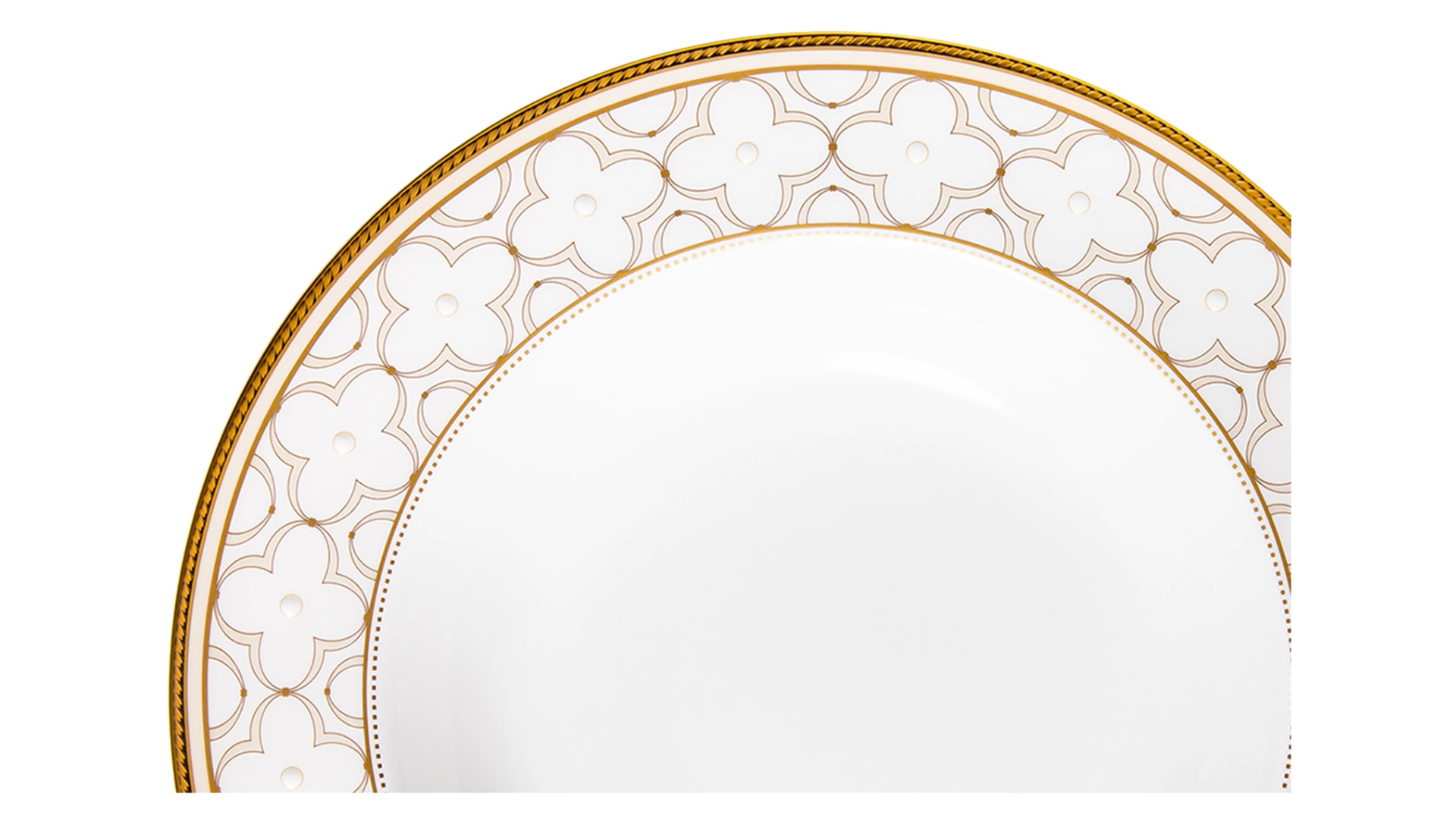 Тарелка суповая Noritake Трефолио, золотой кант 22 см, фарфор костяной