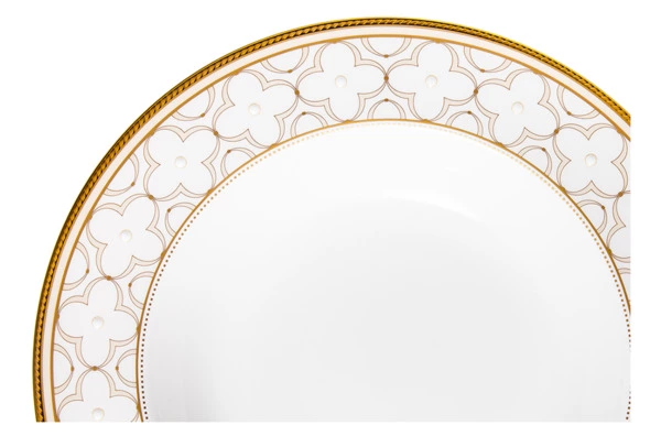 Тарелка суповая Noritake Трефолио, золотой кант 22 см, фарфор костяной