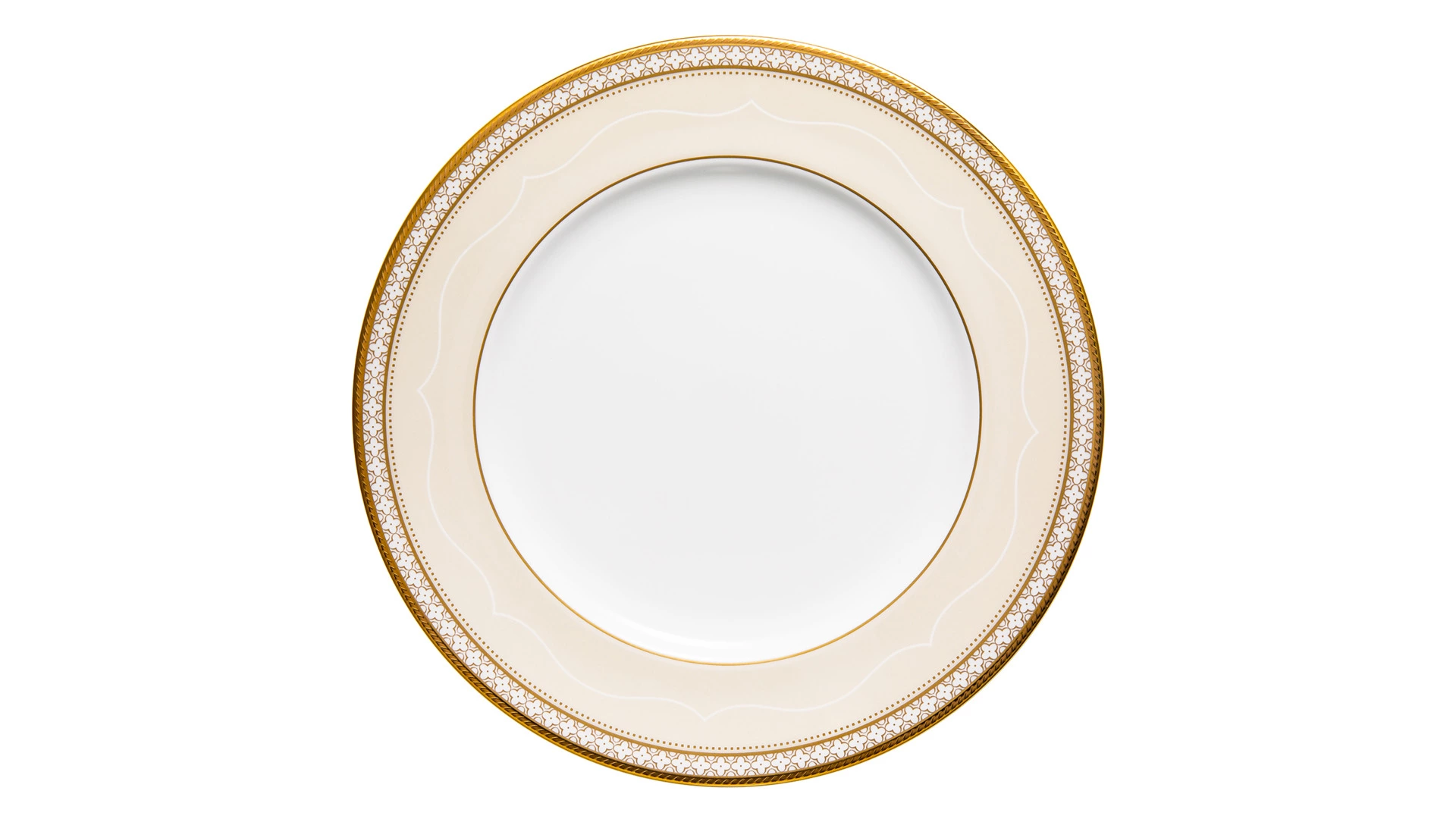 Тарелка закусочная Noritake Трефолио, золотой кант 22 см, фарфор костяной