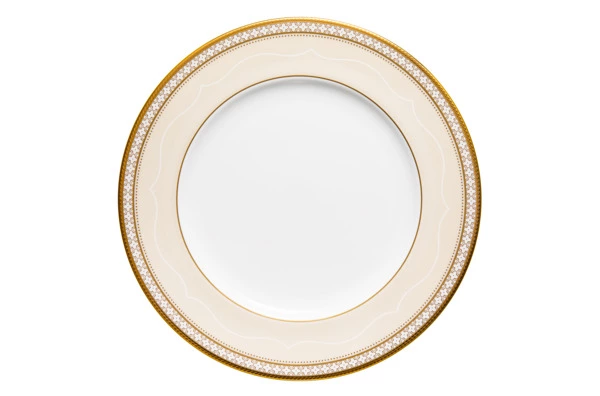 Тарелка закусочная Noritake Трефолио, золотой кант 22 см, фарфор костяной