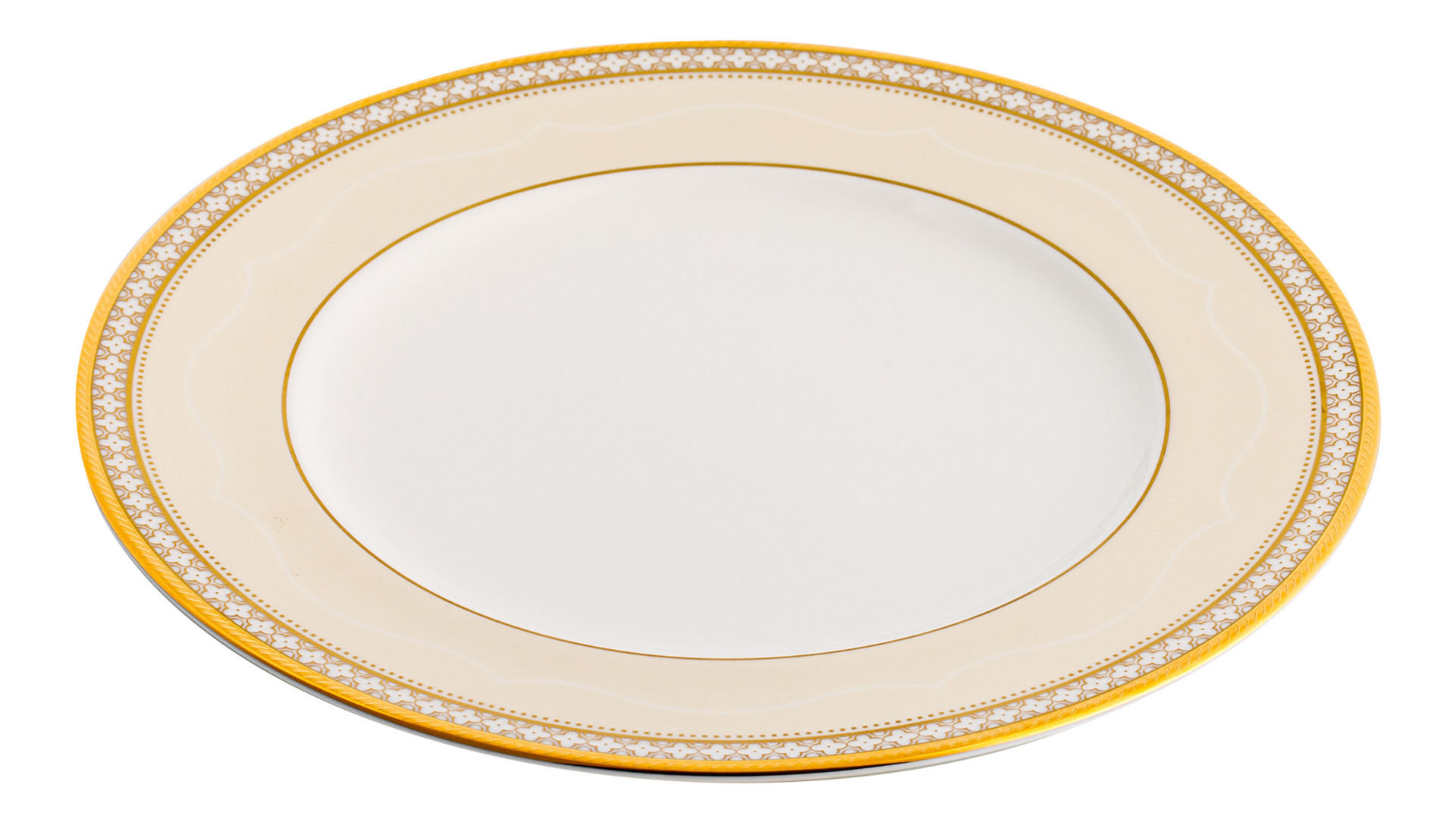 Тарелка закусочная Noritake Трефолио, золотой кант 22 см, фарфор костяной