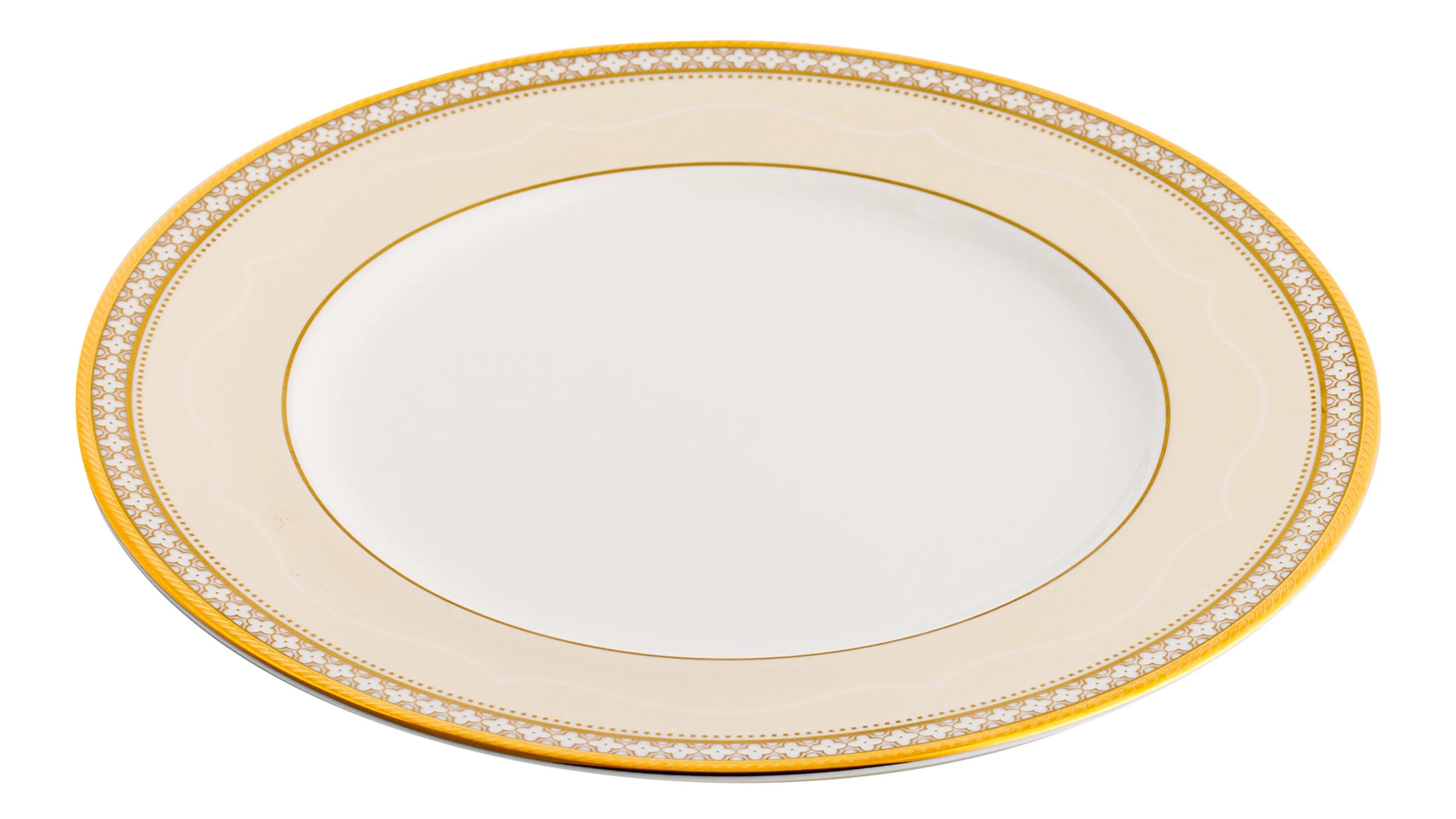 Тарелка закусочная Noritake Трефолио, золотой кант 22 см, фарфор костяной
