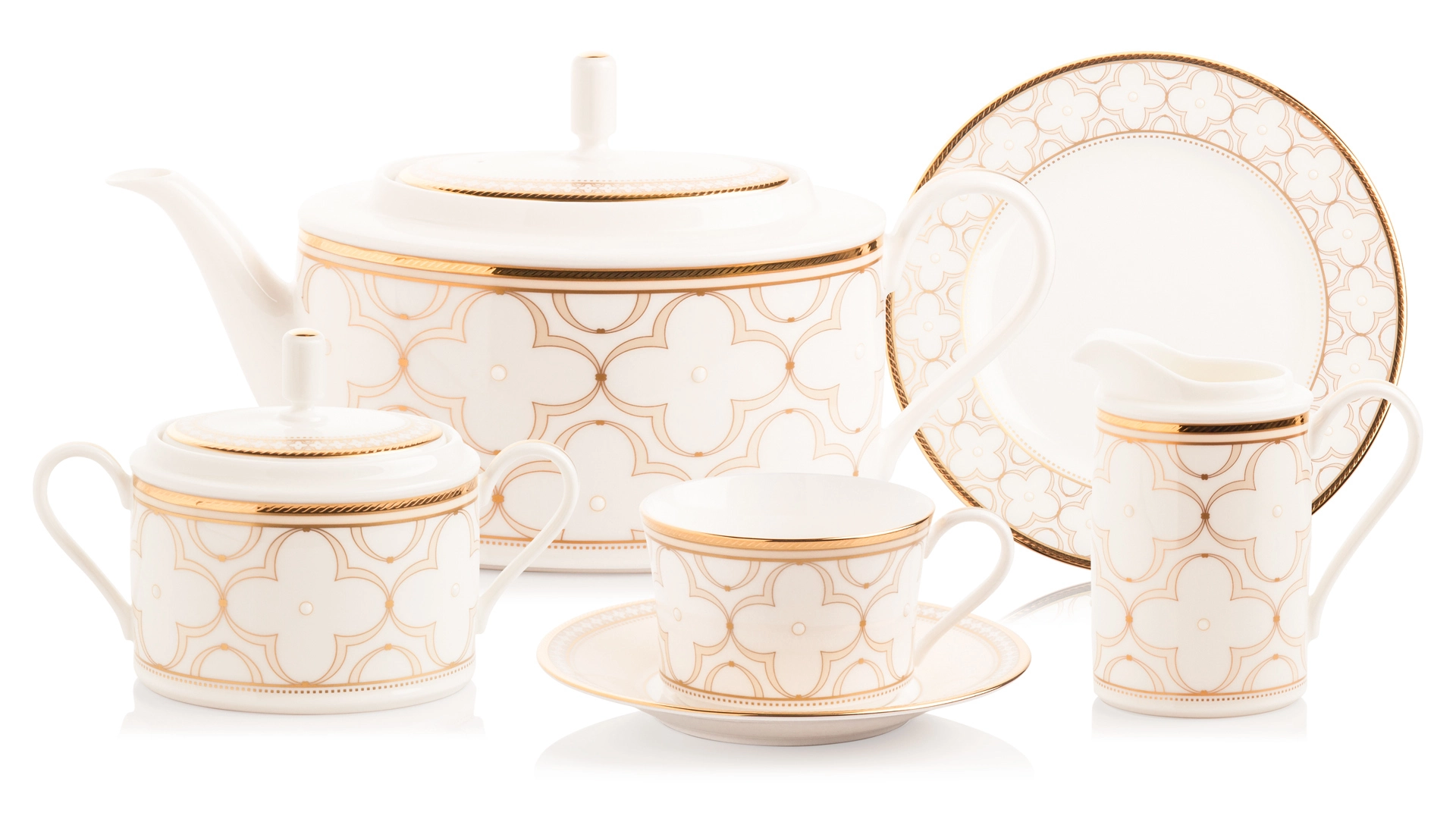 Сервиз чайный Noritake Трефолио, золотой кант на 6 персон 21 предмет