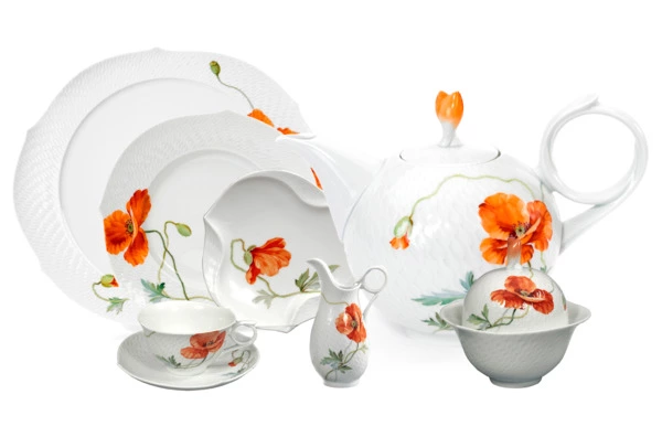 Сервиз чайный Meissen 6/24 Игра волн, рельеф, маки