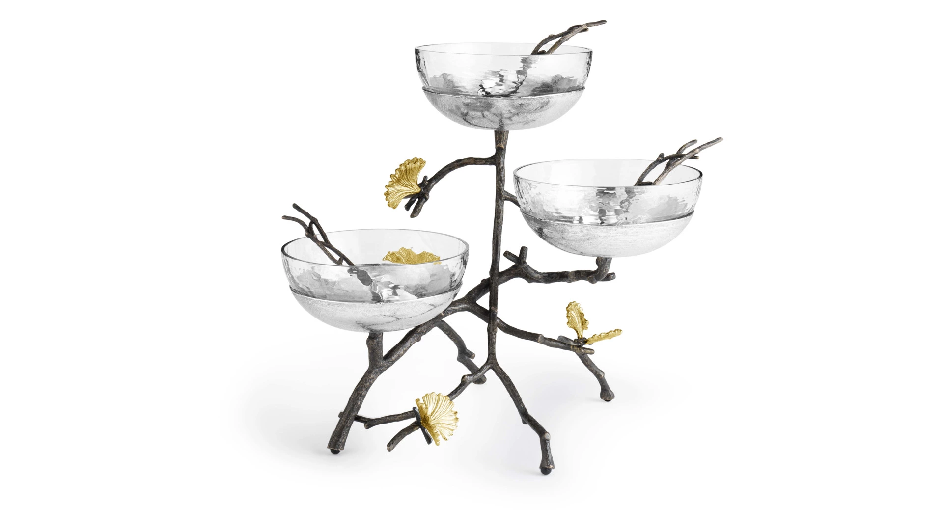 Чаши с ложками на подставке Michael Aram Бабочки гинкго, сталь нержавеющая, 3 шт, чаша 15 см