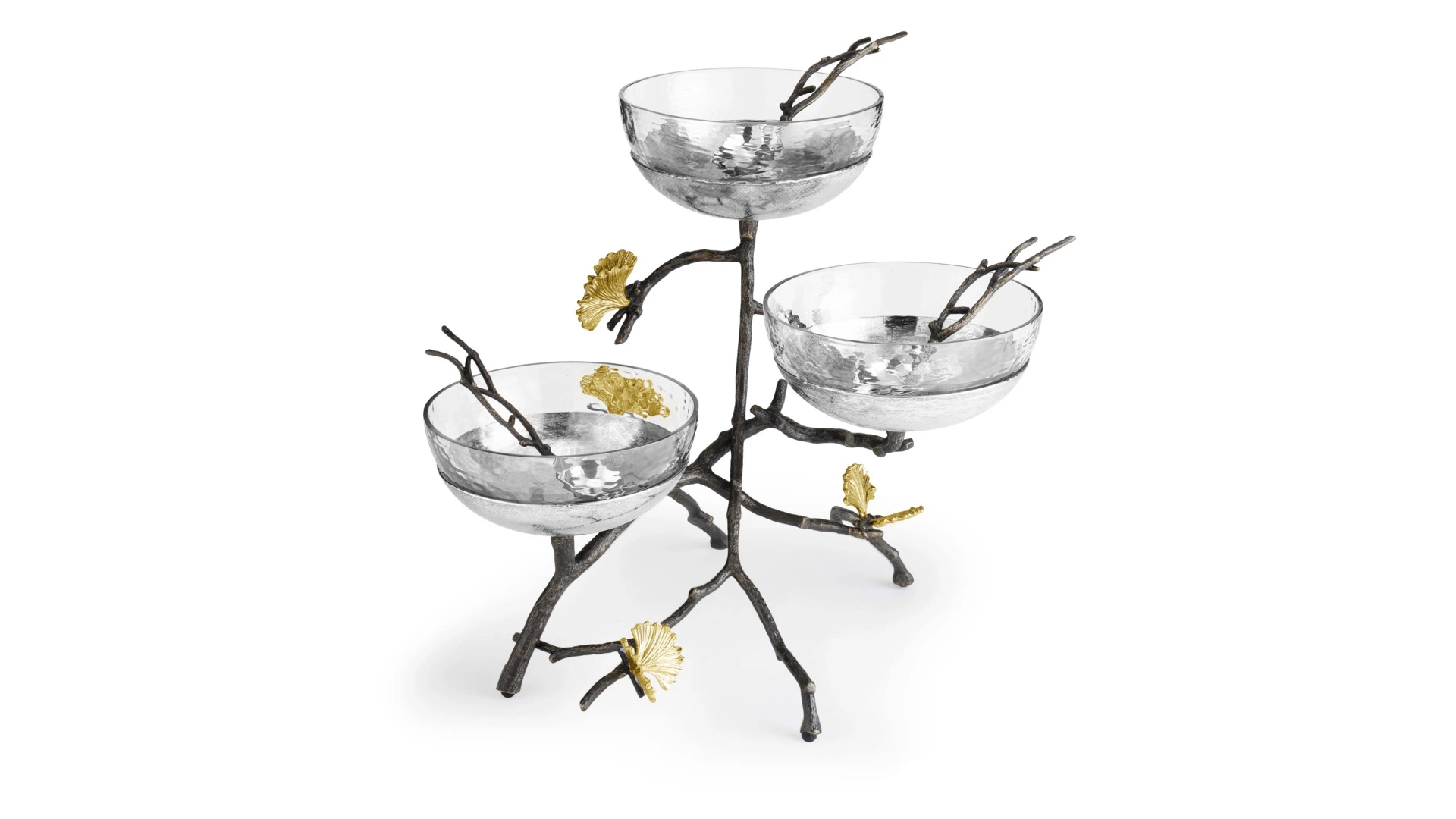 Чаши с ложками на подставке Michael Aram Бабочки гинкго, сталь нержавеющая, 3 шт, чаша 15 см