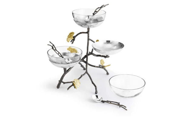 Чаши с ложками на подставке Michael Aram Бабочки гинкго, сталь нержавеющая, 3 шт, чаша 15 см