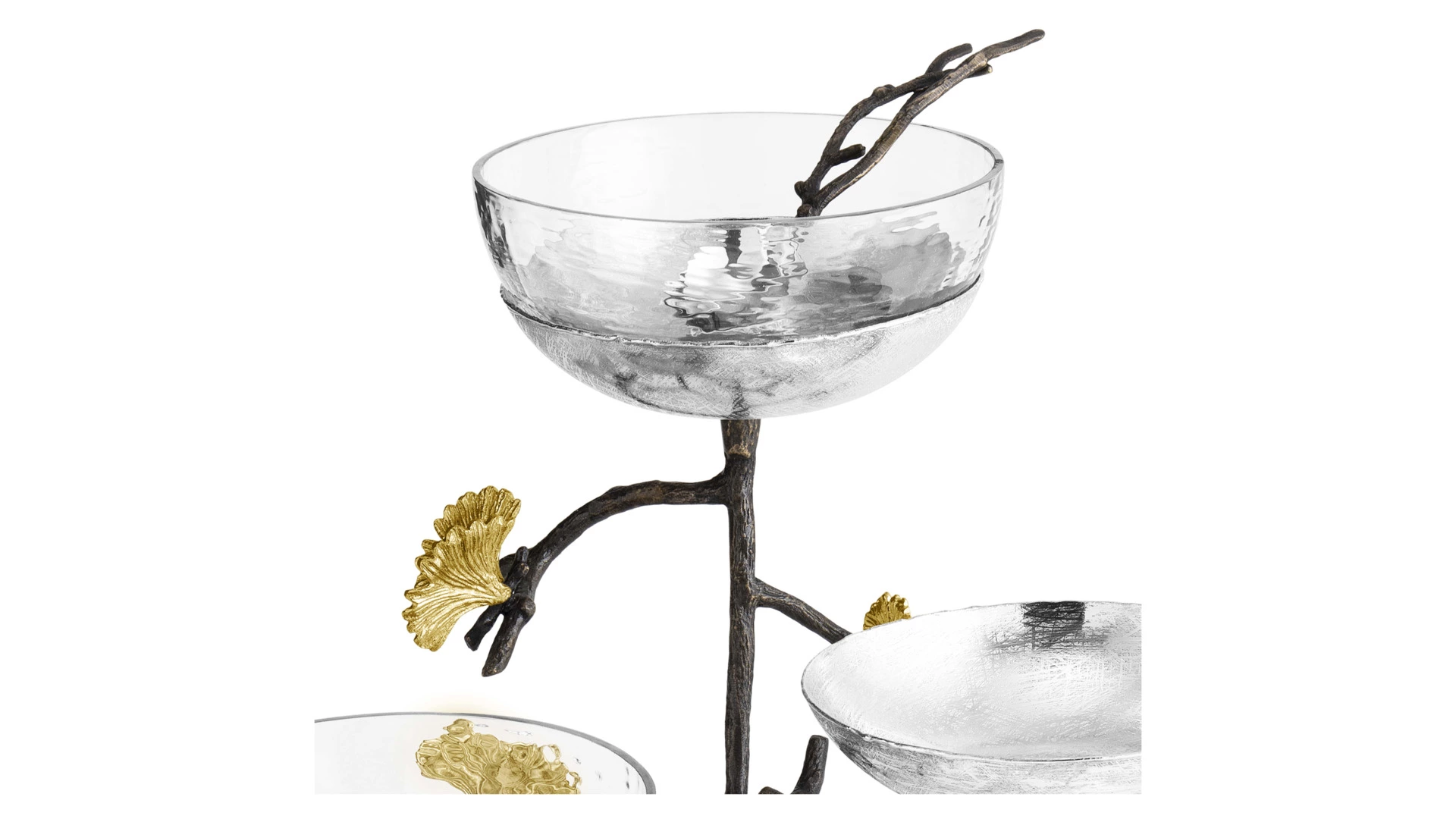 Чаши с ложками на подставке Michael Aram Бабочки гинкго, сталь нержавеющая, 3 шт, чаша 15 см