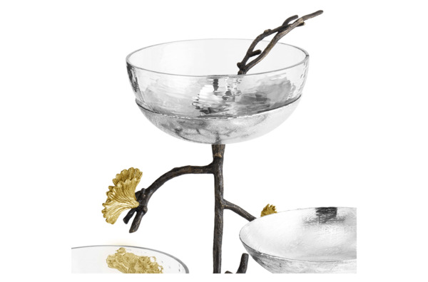 Чаши с ложками на подставке Michael Aram Бабочки гинкго, сталь нержавеющая, 3 шт, чаша 15 см, подста