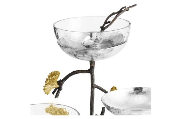 Чаши с ложками на подставке Michael Aram Бабочки гинкго, сталь нержавеющая, 3 шт, чаша 15 см