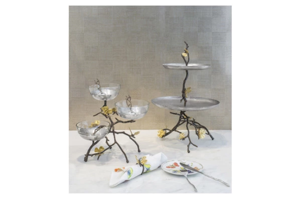 Чаши с ложками на подставке Michael Aram Бабочки гинкго, сталь нержавеющая, 3 шт, чаша 15 см