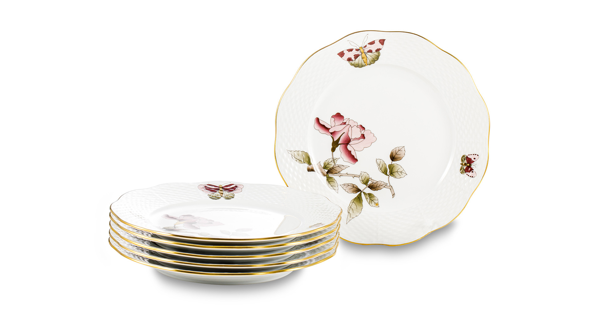 Набор из 6 тарелок закусочных Herend 21 см  Гранд Виктория, золотой декор